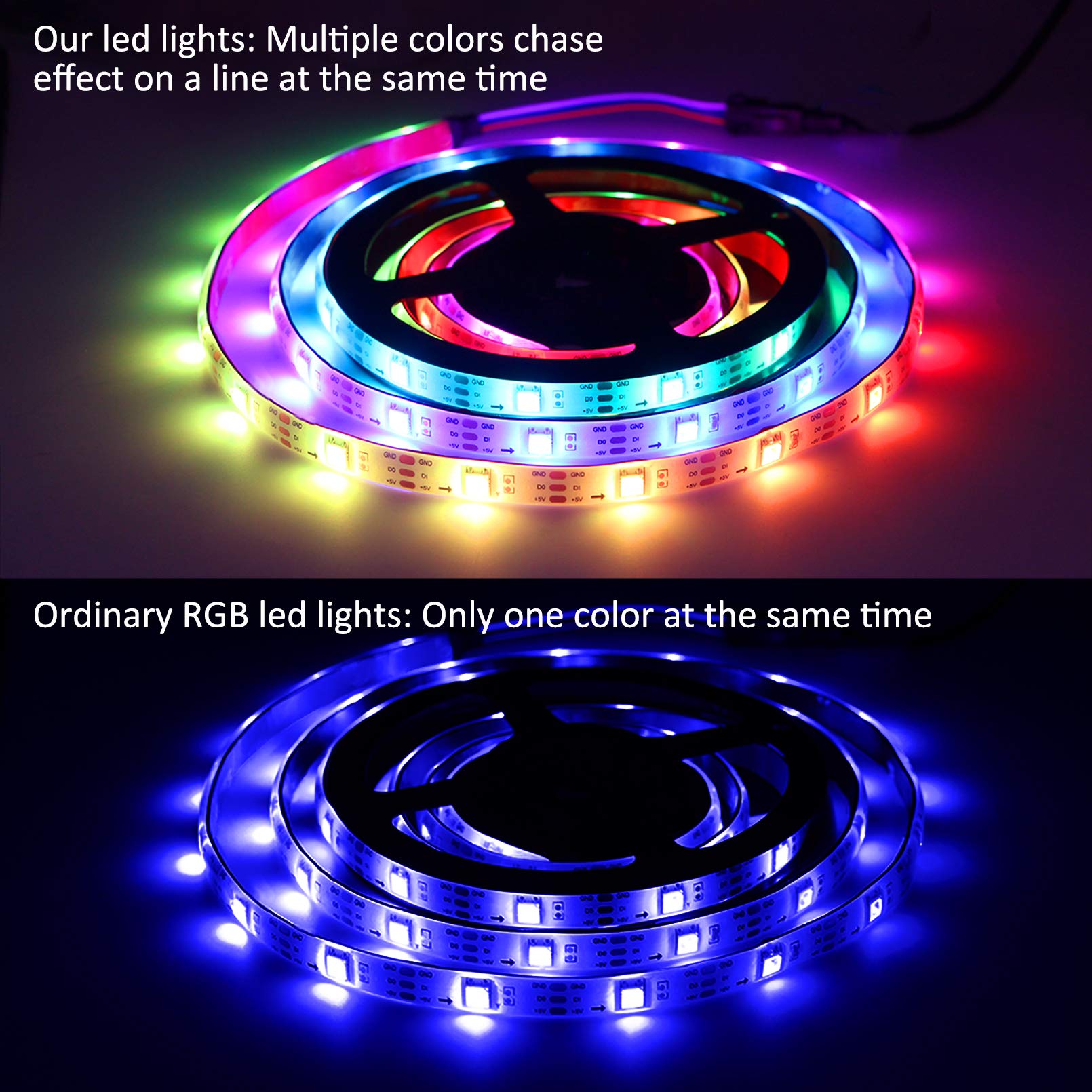Battery Operated LED Strip Lights RGB Battery Powered Led Strip Lights 3 Keys Controller 13.2FT/4M Color Changing Flexible Light for PC TV Mirror Kitchen Cabinet Shelves, Room Decor 2Pcs
