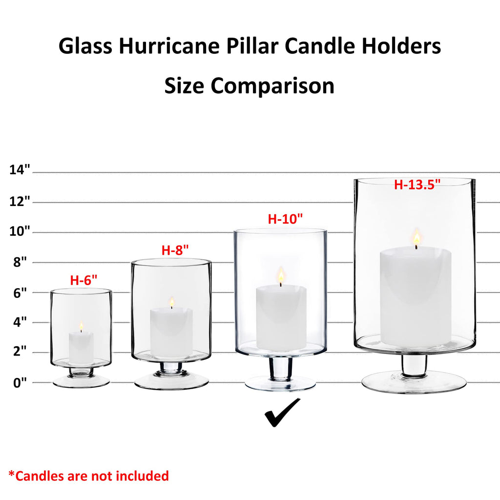 CYS EXCEL Glass Hurricane Pillar Candle Holder (H:6" W:3.75") | Multiple Size Choices Short Stem Candle Centerpieces | Stemmed Glass Cylinder Candle Vase