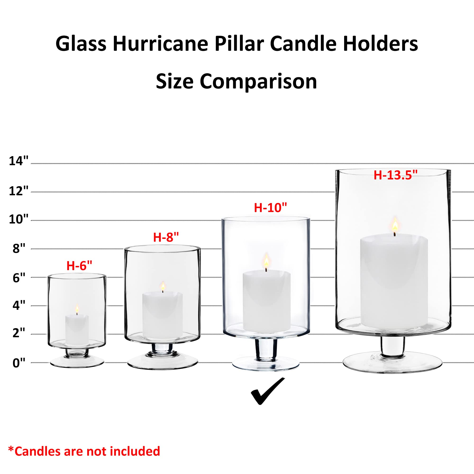 CYS EXCEL Glass Hurricane Pillar Candle Holder (H:6" W:3.75") | Multiple Size Choices Short Stem Candle Centerpieces | Stemmed Glass Cylinder Candle Vase