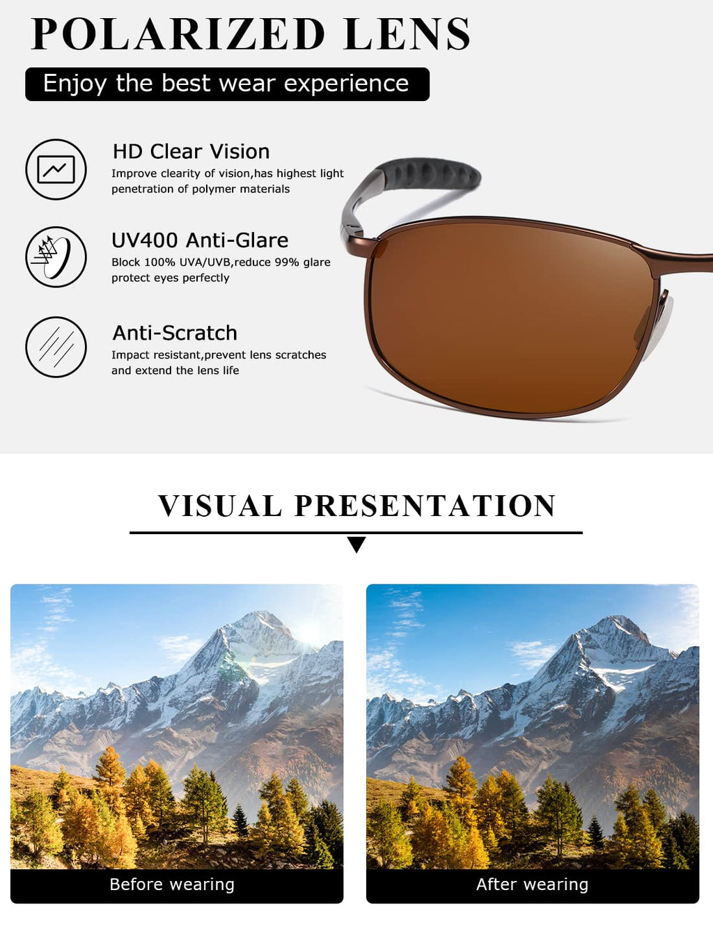 AEVOGUE Polarized Sunglasses For Men Rectangle Metal Frame Retro Sun Glasses AE0395