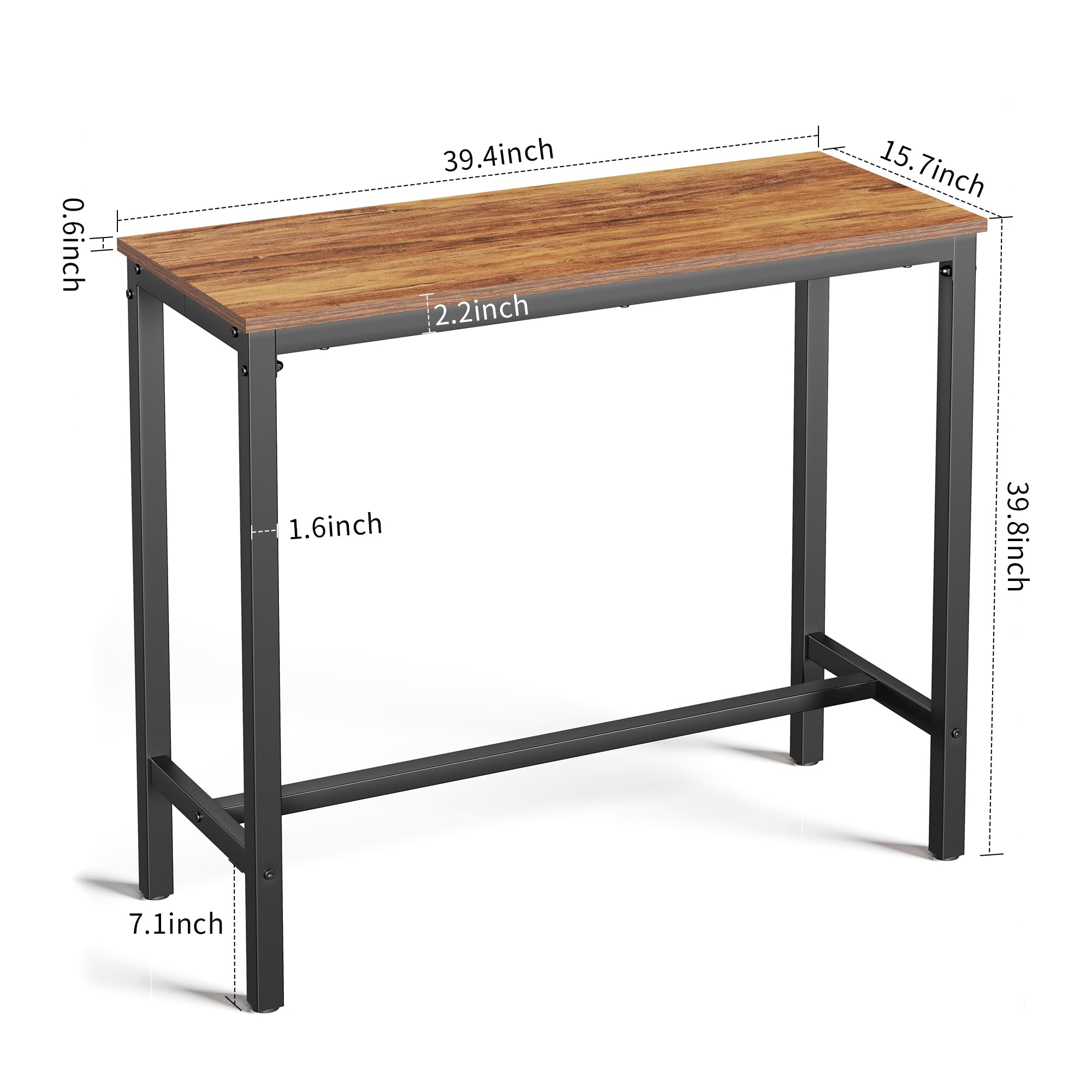 Mr IRONSTONE Bar Table, 47" Pub High Top Table Rectangular Bar Height Table Sofa Console/Dining Coffee Table, for Narrow Space, Living Room, Vintage