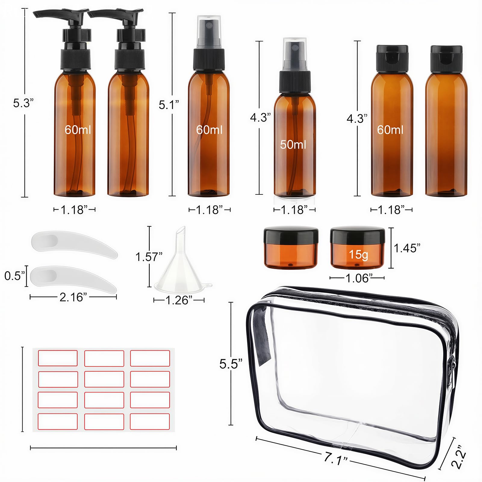 Cosywell Travel Size Bottles for Toiletries 13 Pack 2oz TSA Approved Toiletry Bottles Leak Proof Travel Kit for Women Men TSA Clear Toiletry Bag Shampoo Lotion Skincare Cosmetic Container