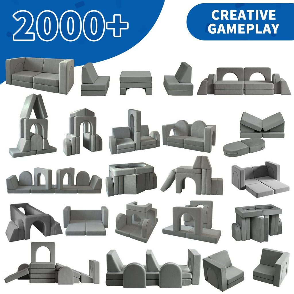 wanan Kids Couch 10PCS, Modular Kids Play Couch for Playroom Bedroom, 10 in 1 Multifunctional Kid Sofa for Playing, Creativing, Sleeping, Indoor Toddler Couches for Boys and Girls(Dark Grey)