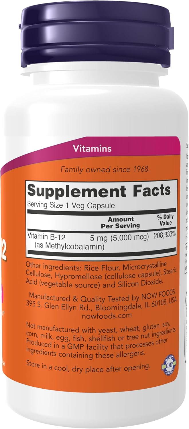 NOW Supplements, Methyl B-12 5000mcg, Hypoallergenic, 90 Veg Caps