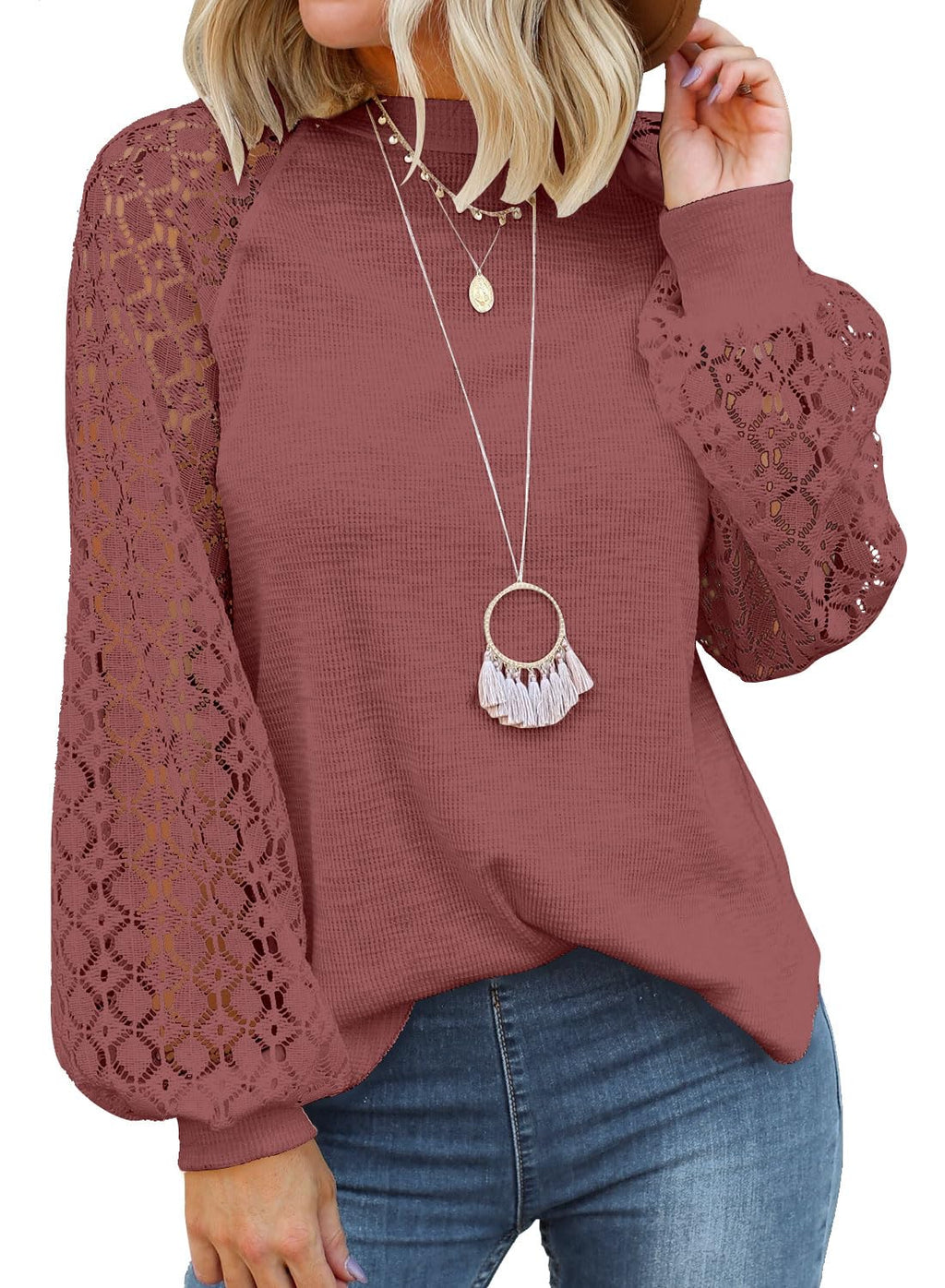 MIHOLL Women's Long Sleeve Tops Lace Casual Loose Blouses Shirts Dressy Outfits