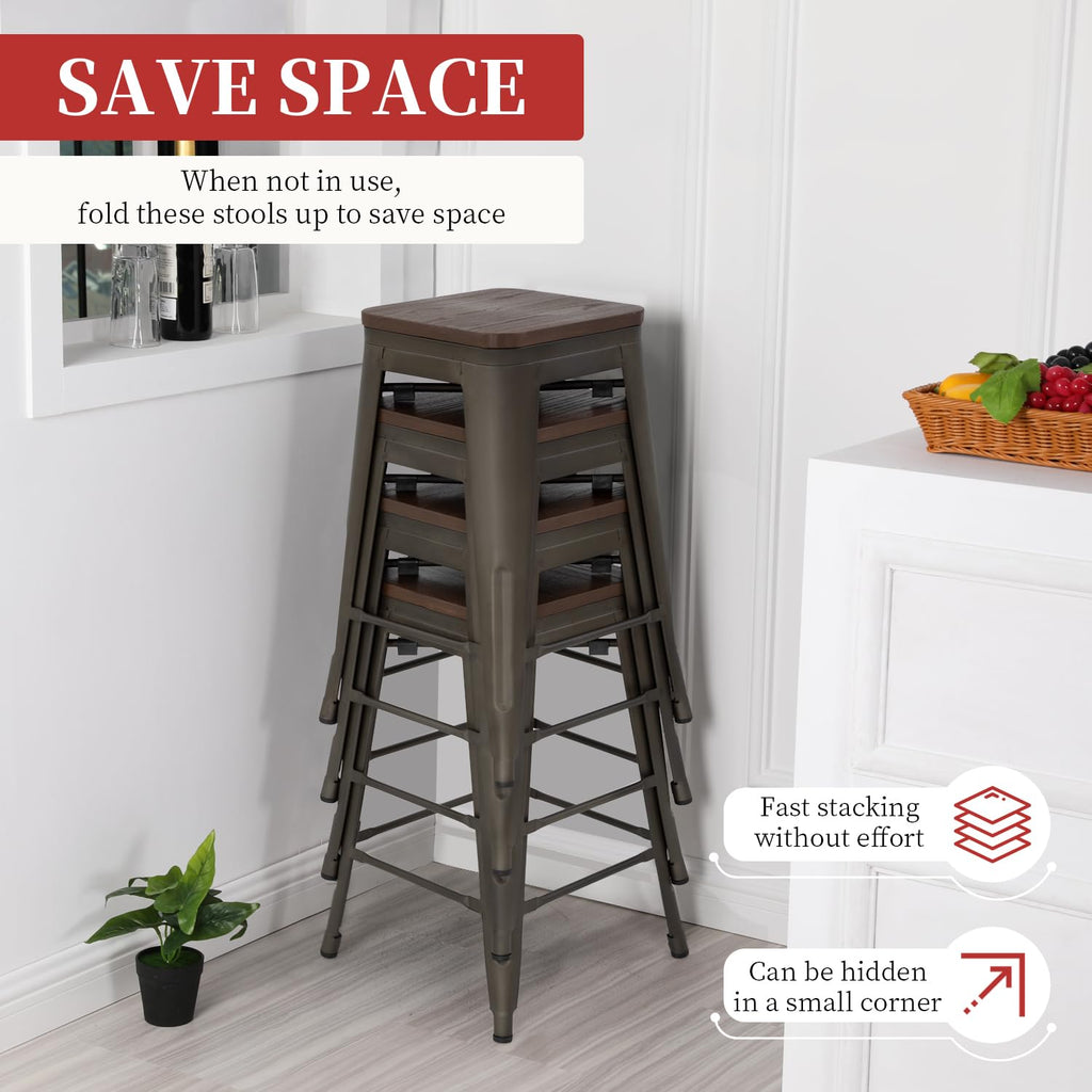 FDW Metal Bar Stools Set of 4 Counter Height Bar Stools 24 Inches Industrial Bar Chairs Patio Stool Stackable Backless Stool Indoor Outdoor Metal Kitchen Stools Bar Chairs (Black, 24")