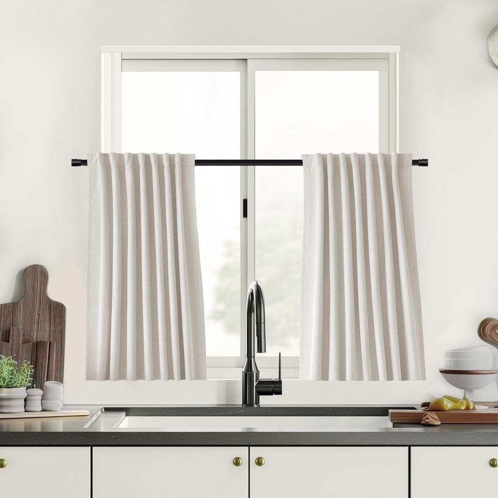 UHITECH Short Linen Curtains 24 Inch Long for Farmhouse Small Windows Modern Cafe Sytle Blackout Curtains for Living Room Back Tab Thermal Black Out Drapes 2ft