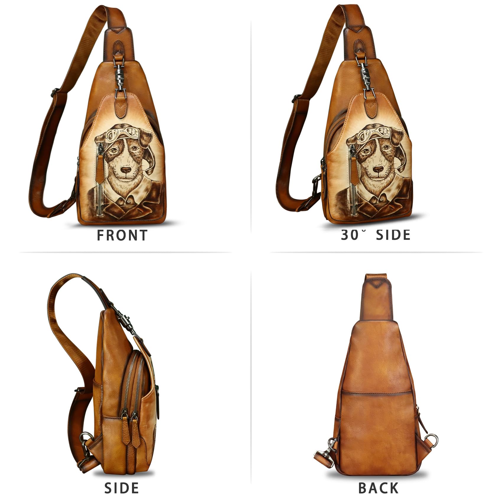 Genuine Leather Sling Bag for Men and Women Real Leather Shoulder Crossbody Bag Chest Bag Sling Backpack Purse