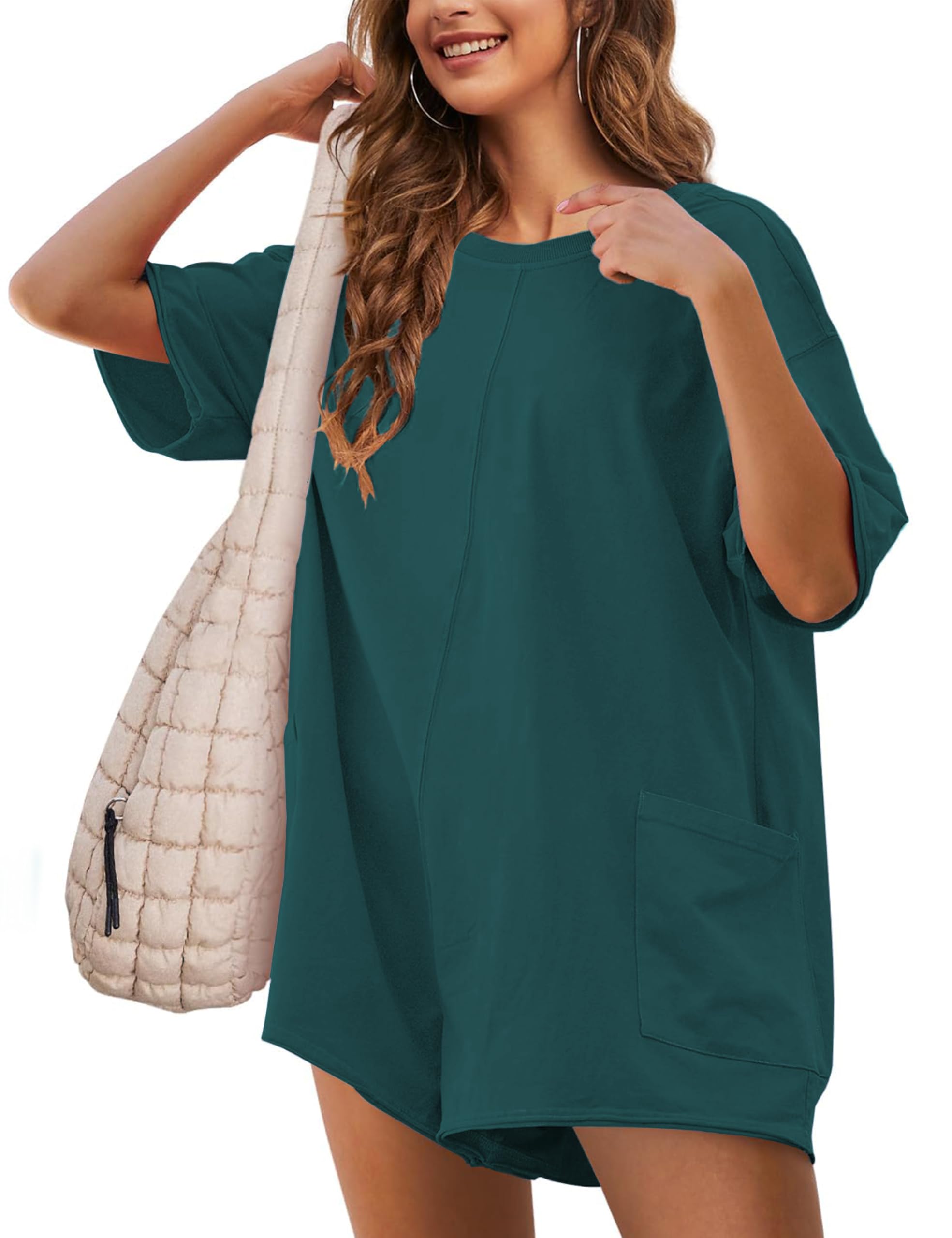 Rompers for Women Athletic Workout Hot Shot Tee Romper Casual Oversized Jumpsuits Overalls