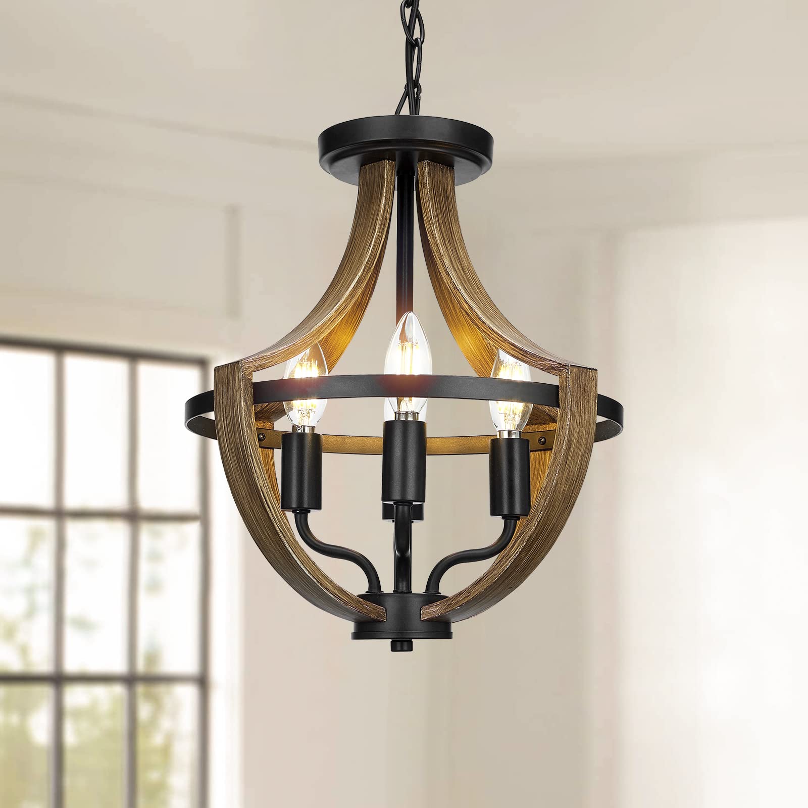 13.1" Modern Farmhouse Hanging Pendant Lighting, 4-Light Rustic Interior Flush Mount Ceiling Light Fixture, Vintage Chandelier for Hallway Foyer Dining Room Entryway Kitchen Island Bedroom