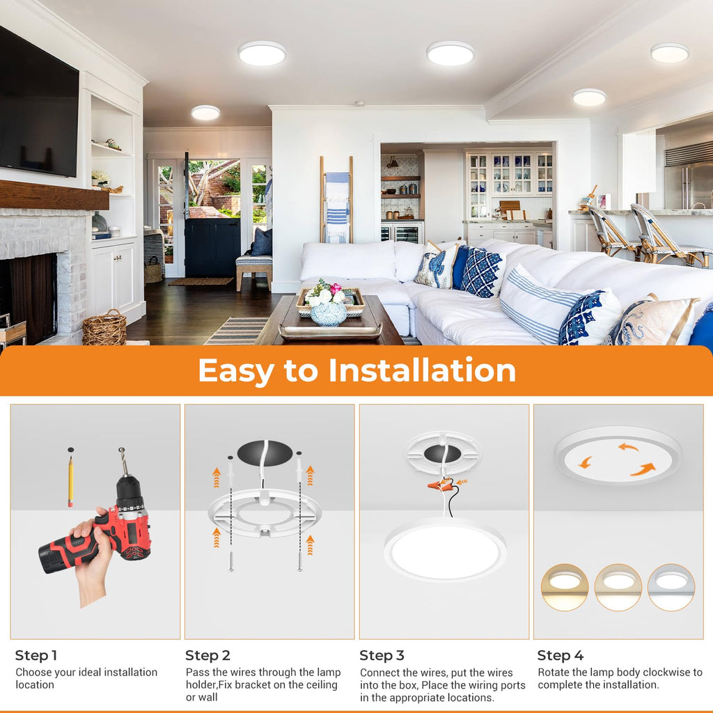 1PACK LED Flush Mount Ceiling Light Fixture, 3000K-4000K-6500K & 100W Equivalent Modern Kitchen Ceiling Lamp 15W 1500Lm 7.5 Inch Closet Round Surface for Bathroom Laundry Bedroom Hallway, Black
