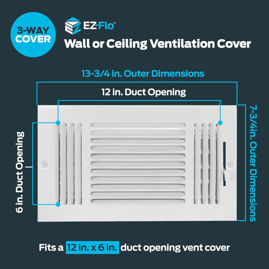 EZ-FLO 8 x 4 Inch Three-Way Ventilation Steel Sidewall/Ceiling Register, Steel Duct Opening, 61658