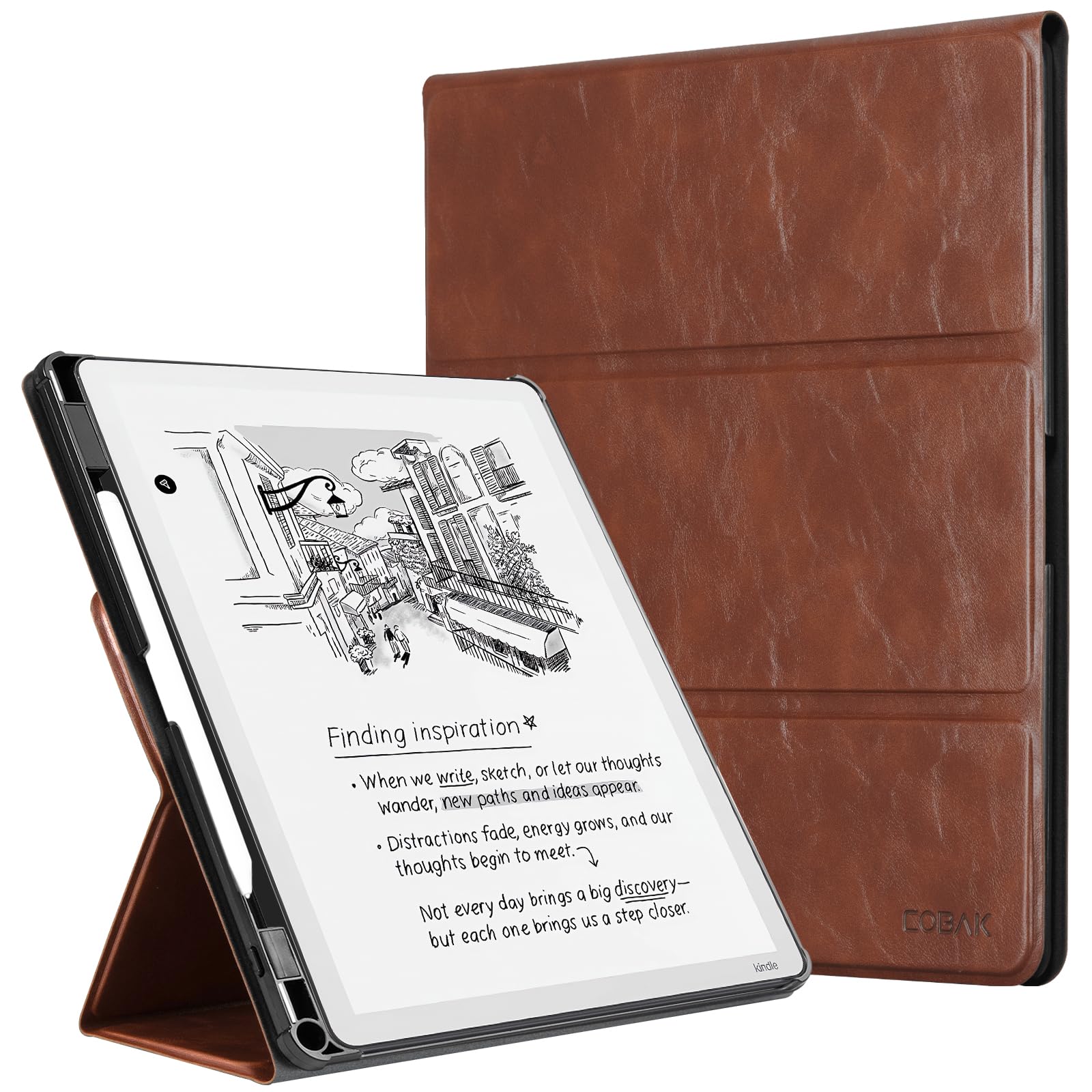 CoBak Stand Case for Kindle Scribe - Premium Folio Leather Cover with Pen Holder, Auto Sleep/Wake - Compatible with 10.2 Inch Kindle Scribe (2022/2024 Release)