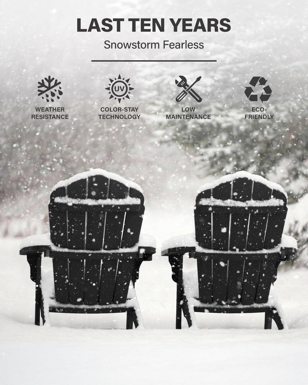 YEFU Oversized Plastic Adirondack Chair Set of 2 with Cup-Holder (Large Dual-Purpose), Weather Resistant, Poly Lumber Outdoor Chairs Duty Rating Widely Used in Patio, Lawn, Outside, Deck Chairs-Black