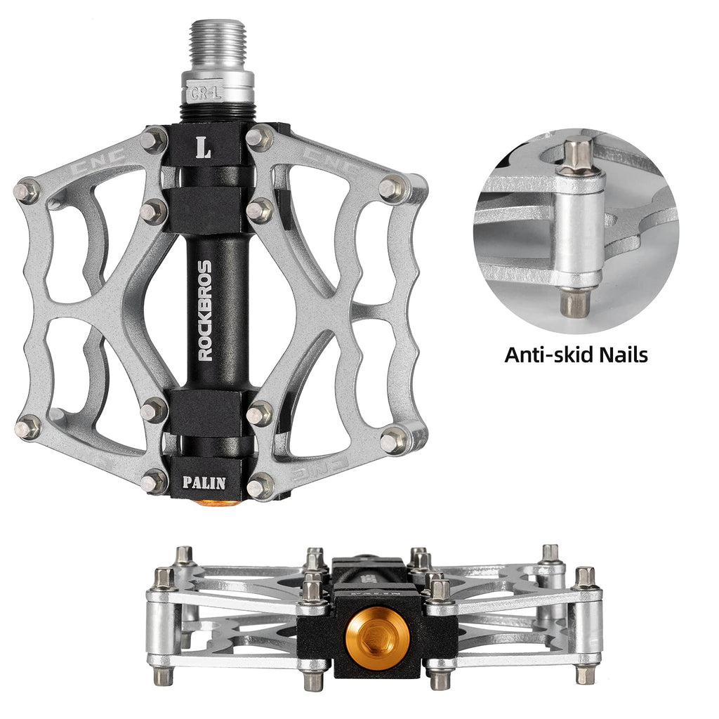 ROCKBROS Mountain Bike Pedals MTB Pedals CNC Non-Slip Lightweight Aluminum Alloy Bicycle Pedals Sealed Bearings Bicycle Platform Pedals 9/16" BMX Road Bike Pedal