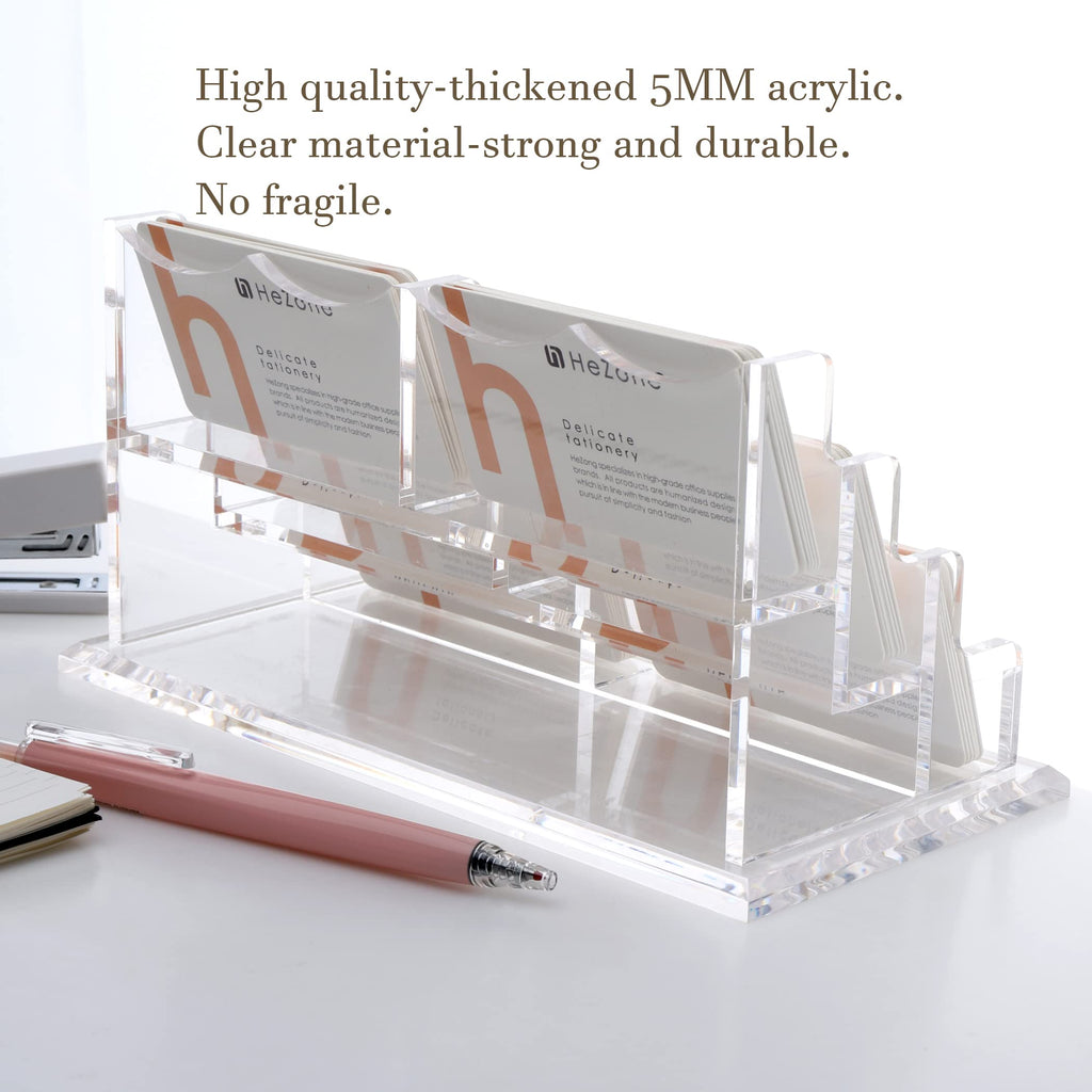 HeZone Business Card Holder for Desk Display, Clear Acrylic Cards Organizer Stand for Men and Women, Business Cards Case Rack 1 Pack, Holds 50 Cards-1 Slot