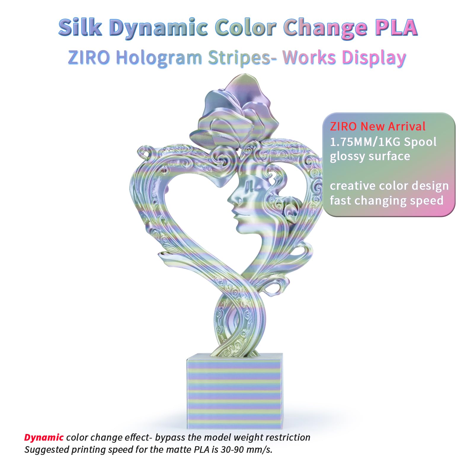 ZIRO Fast Color Change PLA, 1.75mm Color Gradient Filament, Glossy Rainbow PLA Filaments, Fit Most 3D Printer Pen, Shiny Surface 1KG/2.2lbs Spool, Aqua Sky (Silk)