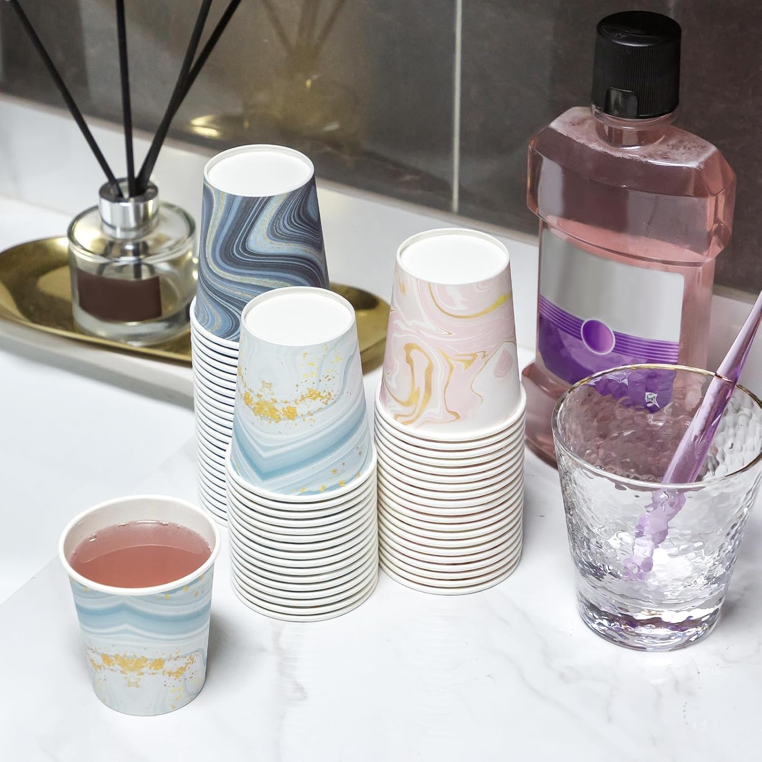 BYSNOW 100 Pack 3 oz Paper Cups, Disposable Bathroom Cups, Small Mouthwash Cups, Mini Paper Cups for Bathroom, White 100Pack