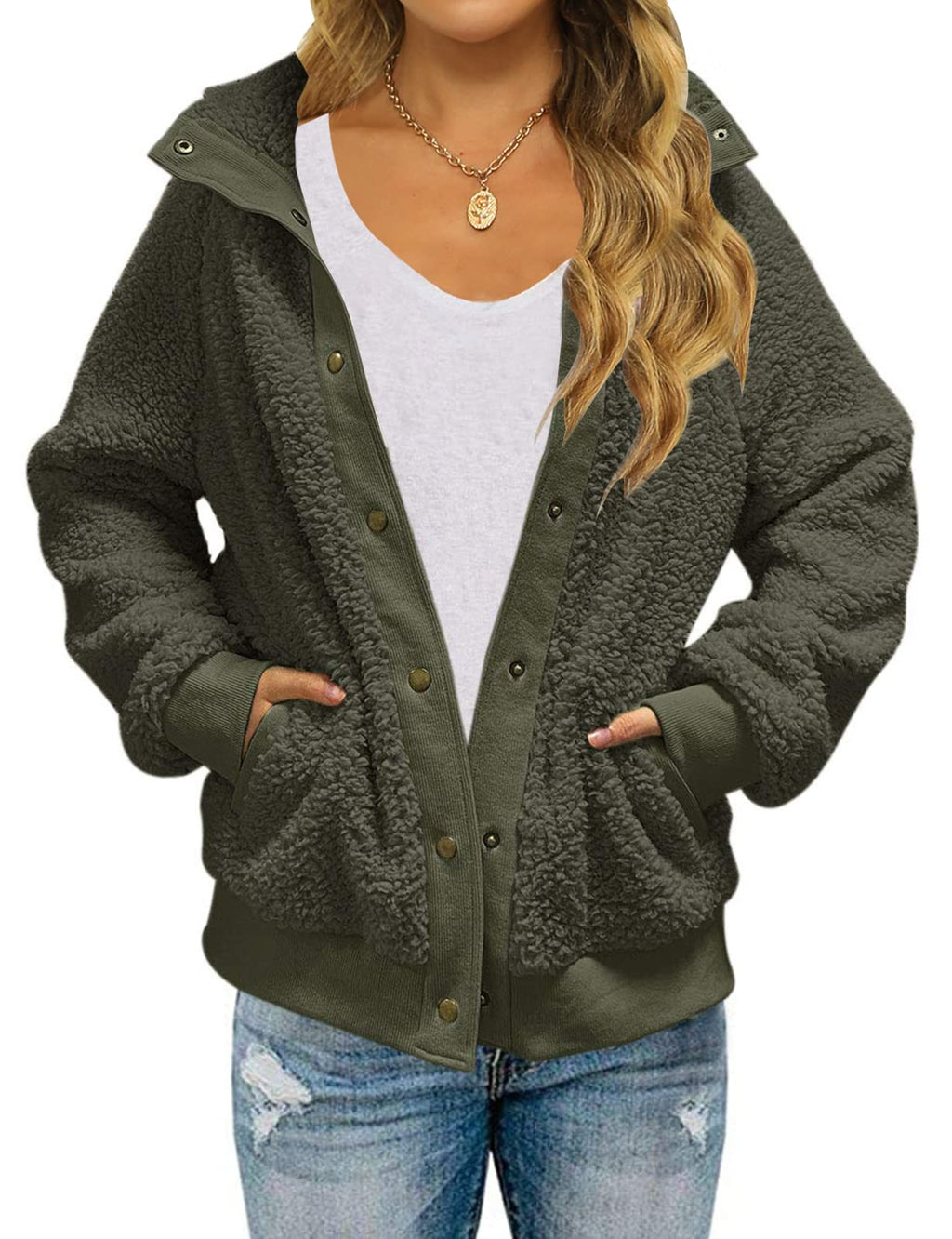 MEROKEETY Womens Fleece Sherpa Jacket Fall Winter Coats 2026 Fuzzy Button Down Warm Outerwear with Pockets