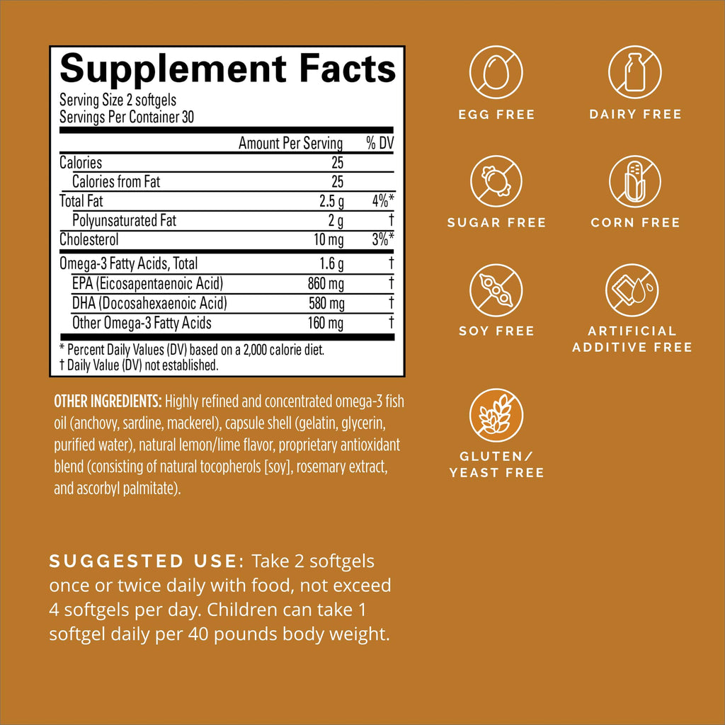 BRAINMD Omega-3 Power - 60 Capsules - Joint & Immune Support Supplement - Contains DHA & EPA - Gluten Free - Dr Amen - 30 Servings