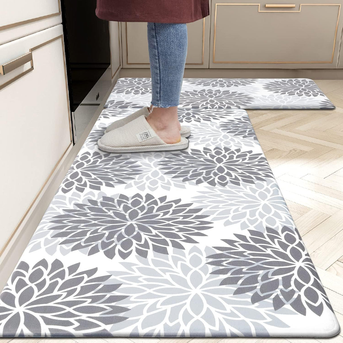 HEBE Anti Fatigue Kitchen Rugs Sets of 2, Non Slip Kitchen Mats for Floor, Waterproof Cushioned Comfort Standing Carpet for Kitchen Sink, Home Office, Laundry Room