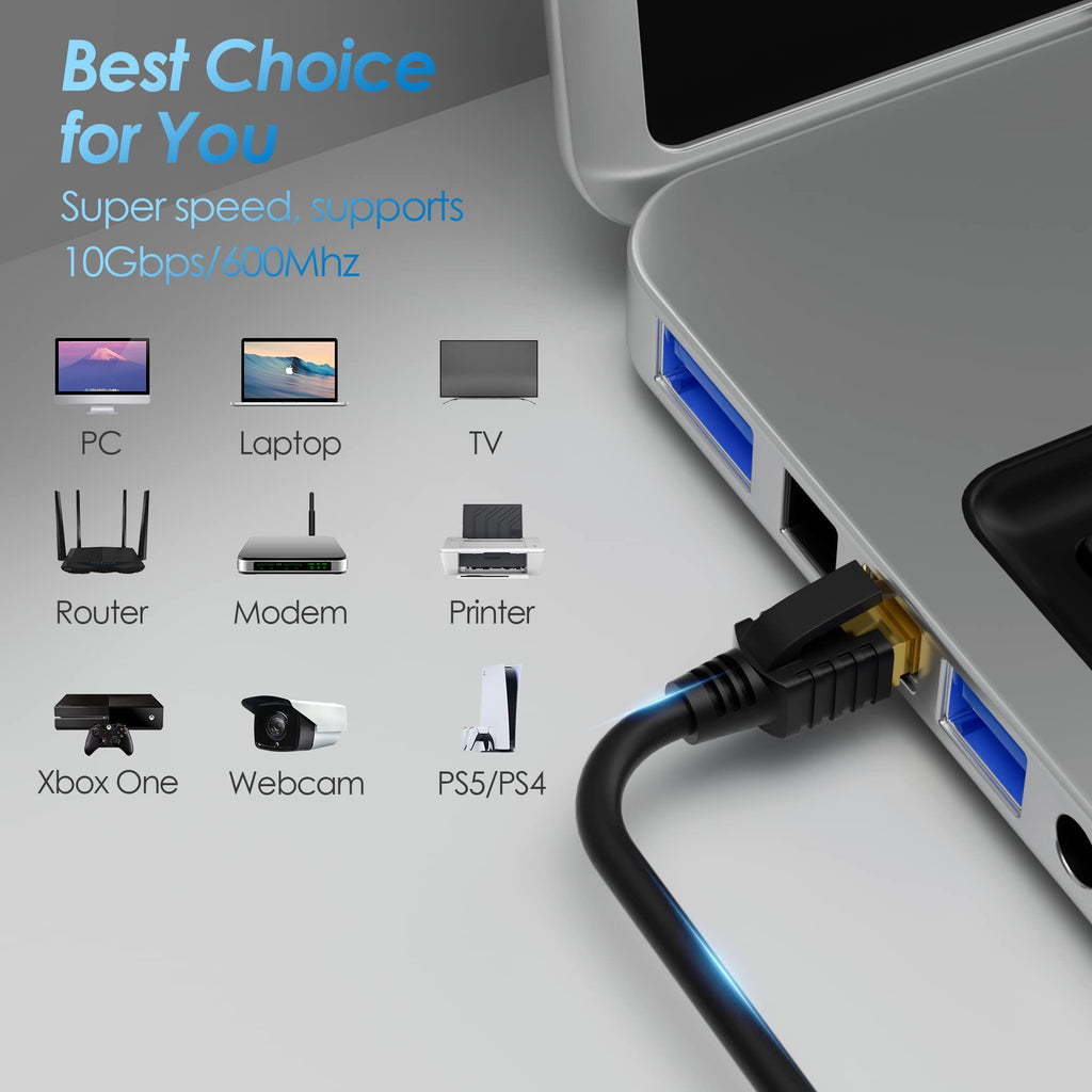 Kxable Cat 7 Ethernet Cable 1 Feet, Cat7 High Speed Internet Cord, CAT7 RJ45 LAN Network Cable, Triple Shielding SFTP 10Gbps 600Mhz Patch Cable, Compatible with CAT6A CAT6 CAT5E CAT5 Cable