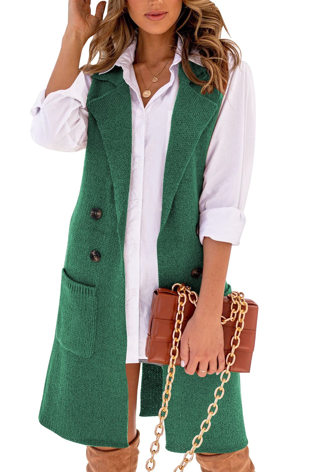 Danedvi Women Open Front Lapel Collar Cardigan Vest Button Down Long Sweaters Cardigan Solid Outerwear Coats