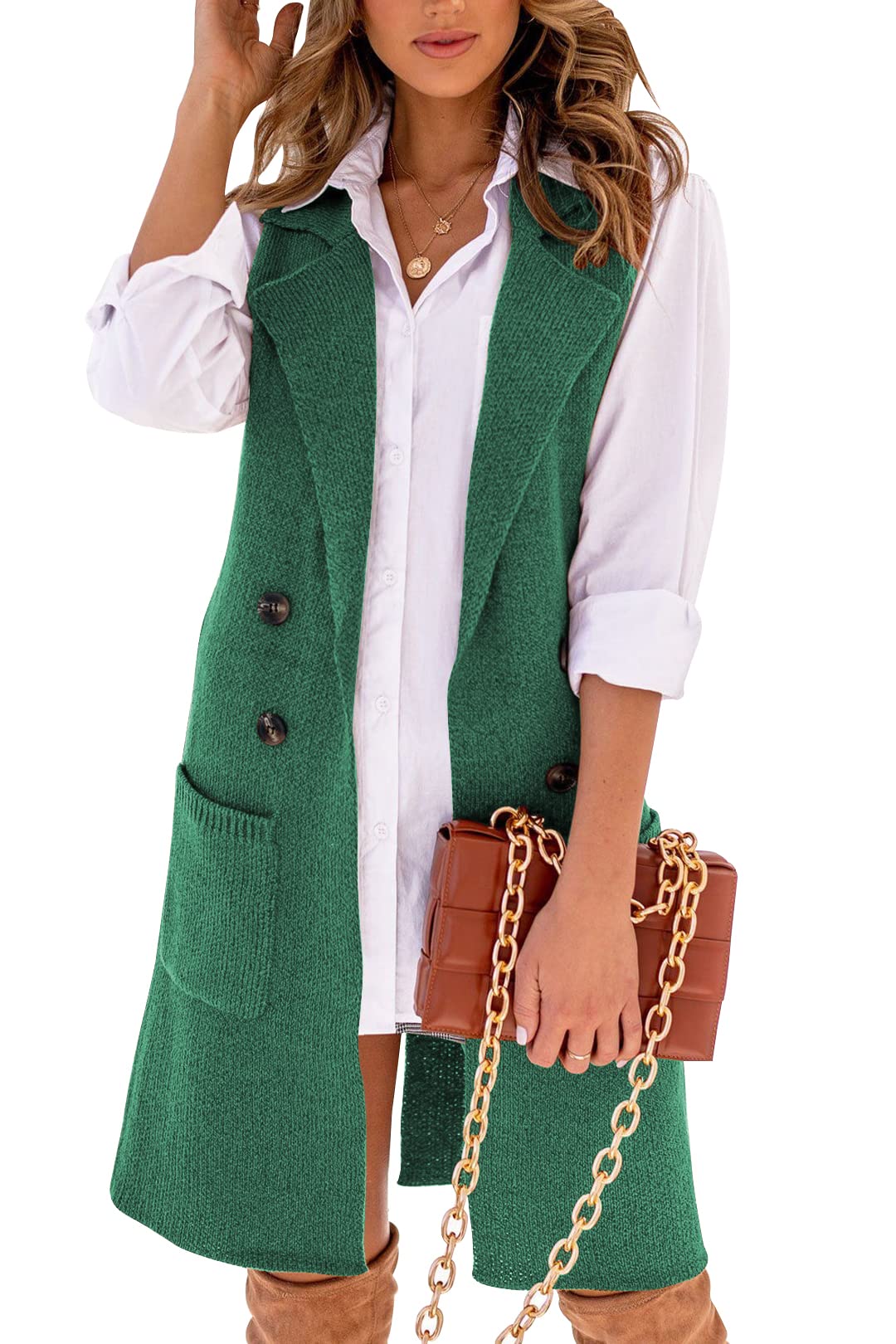Danedvi Women Open Front Lapel Collar Cardigan Vest Button Down Long Sweaters Cardigan Solid Outerwear Coats