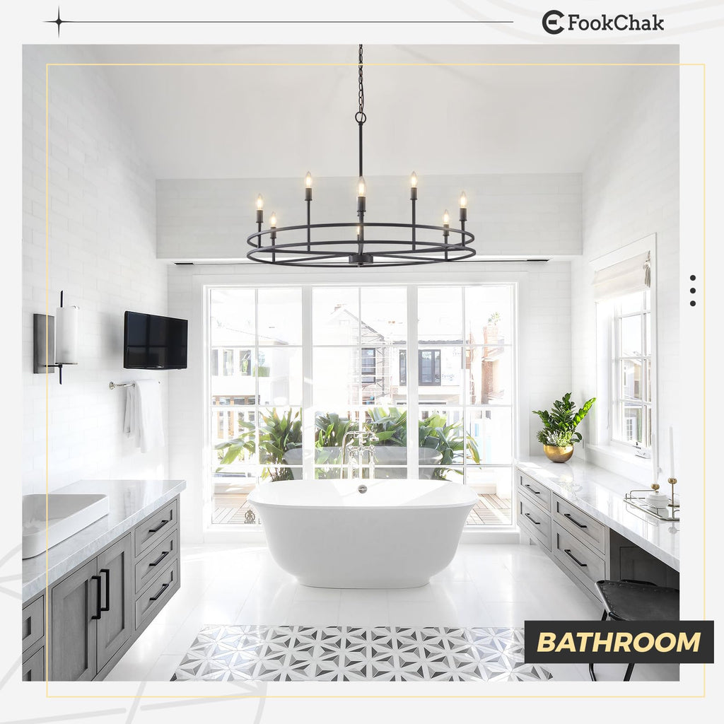 Black Chandelier 6-Light Dining Room Chandelier Kitchen Chandeliers Over Table Round Living Room Chandelier Light Fixture for Bedroom, Kitchen, Foyer