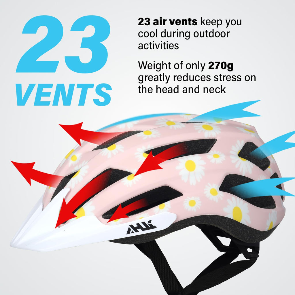 Youth Adult Road Bike Helmet, Men Women Adjustable Mountain Bicycle Helmet with Detachable Visor, 2 Sizes for Age 8-14+ Youth, Kids, Adult