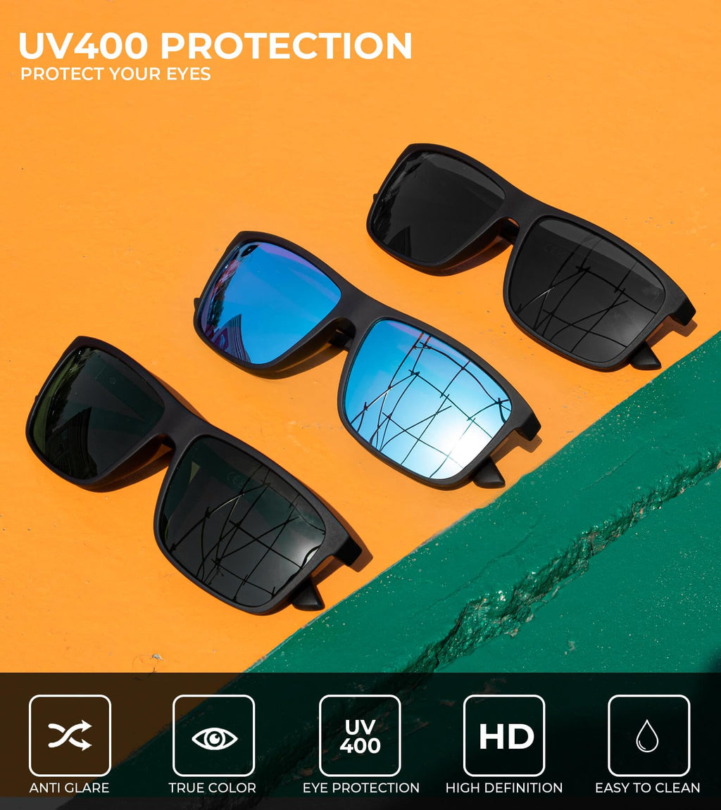 KALIYADI Polarized Sunglasses for Men and Women, Mens Sun Glasses with UV Protection for Driving Fishing Golf (3 Packs)