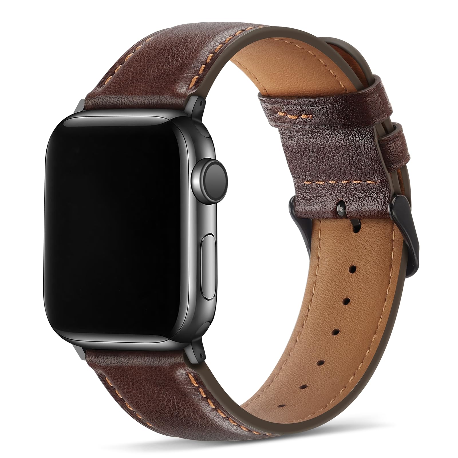 Tasikar Bands Compatible with Apple Watch Band 42mm (Series11/10) 41mm 40mm 38mm Men Genuine Leather Replacement Bands Compatible with Apple Watch SE Series 11 10 9 8 7 6 5 4 3, Black