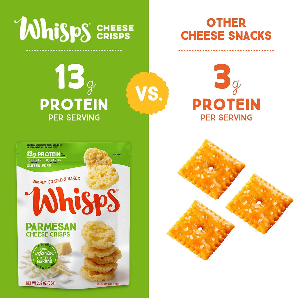 Whisps Cheese Crisps Variety Pack | Protein Chips | Healthy Snacks | Protein Snacks, Gluten Free, High Protein, Low Carb Keto Food | Parmesan, Cheddar Cheese, Asiago, Pepper Jack (2.12 Oz, 6 Pack)