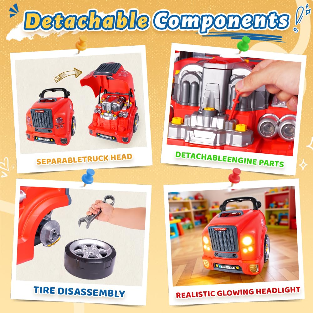 POFJOEQ Interactive Truck Engine Toy with Removable Parts - Lights, Sounds, and Fun for Young Mechanics -Unleash Their Creativity and Motor Skills with This Truck Engine Toy (Bule)