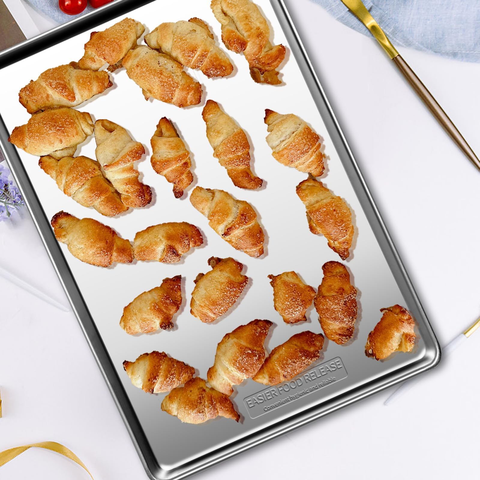 Stainless Steel Baking Sheet Set of 2-16" x 12" x 1" Heavy Duty Cookie Sheets for Baking, Rust & Warp Resistant Oven Tray, Non Toxic & Dishwasher Safe Baking Pans for Cooking, Roasting, Broiling