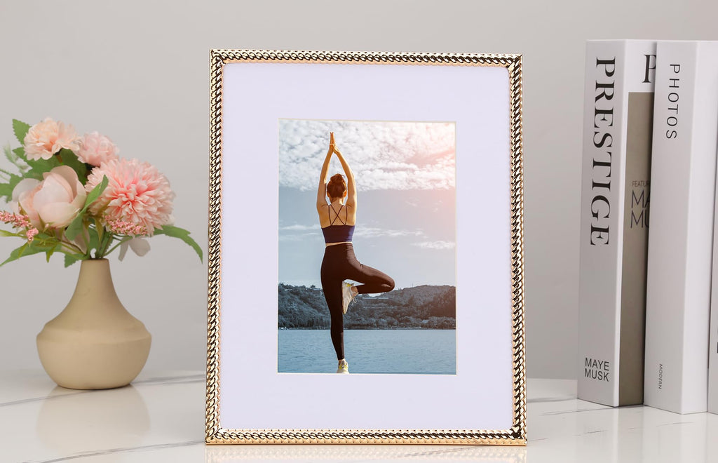4x4 Gold Rope Design Metal Picture Frame With Mat for 3x3'', Premium Velvet Backing Real Glass Front Desktop & Wall Display Elegant Home Decor