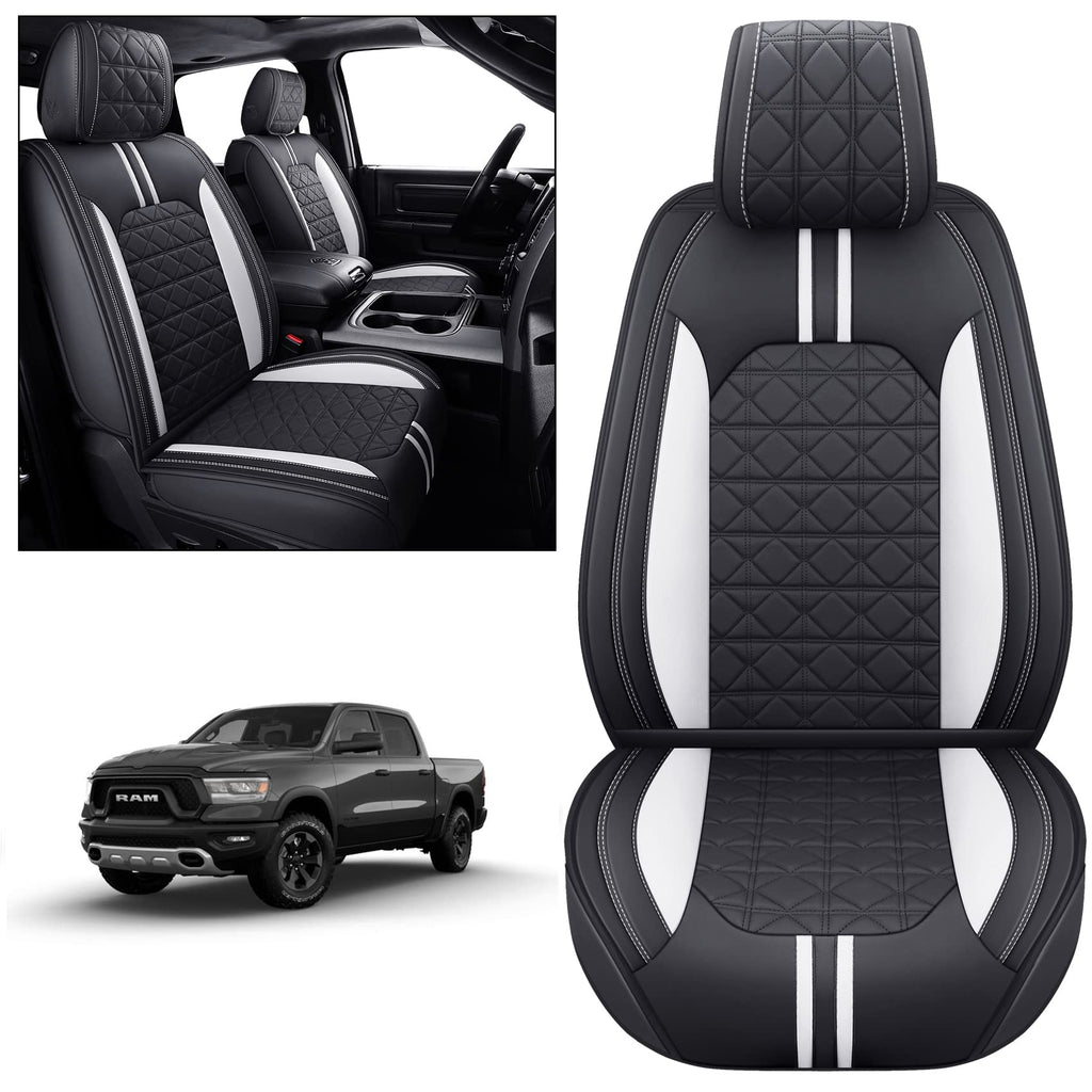 YIERTAI Dodge RAM Seat Covers Fit for 2009-2023 2024 2025 2026 1500/2500/3500HD Pickup Front Seats Only Crew Double Cab Quad Cab Waterproof Leather Seat Covers(2 PCS Front only/Black)