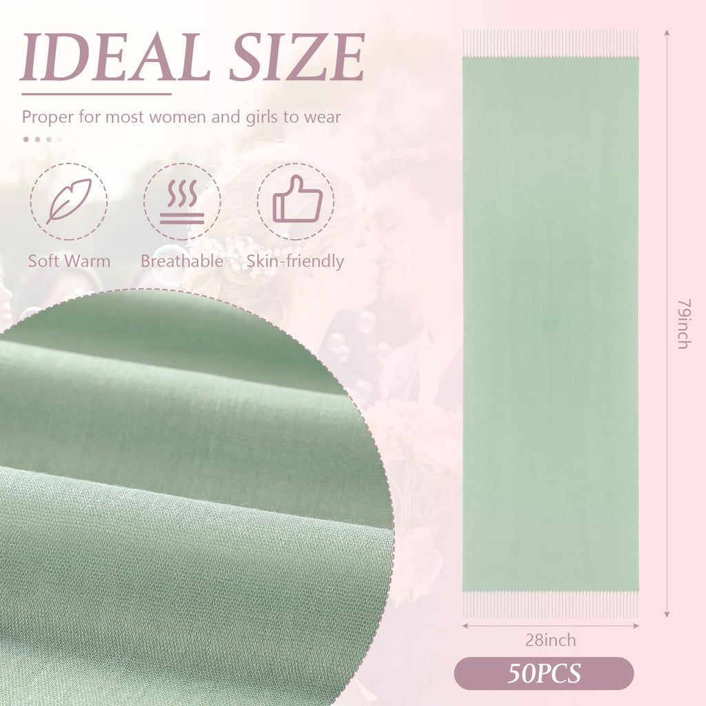 Ramede 50/100 Bulk Wedding Shawl Scarf for Women 79 x 28 Guests Shawl Wraps Gifts for Women Bridal Shawls with Thank Cards