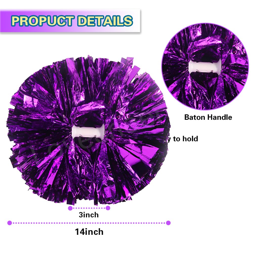 Lovecheer 2PCS/6PCS Metallic Pom Poms Cheerleading with Baton Handle Cheer Pompoms for Kids Adults Team Sports Spirit Party Cheering
