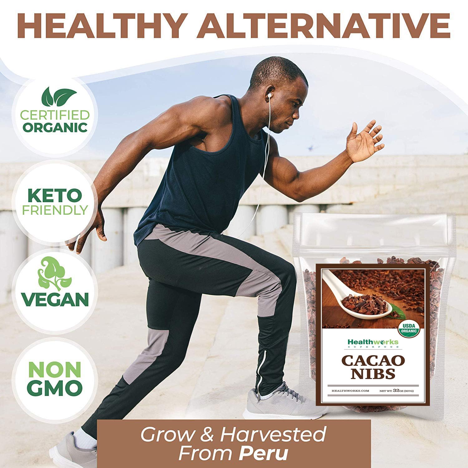 Healthworks Superfoods Cacao Nibs Organic - 16 Oz / 1 Lb - Criollo Bean - Raw Unsweetened Chocolate Substitute - Certified Organic - Keto, Vegan & Non-GMO - Antioxidant