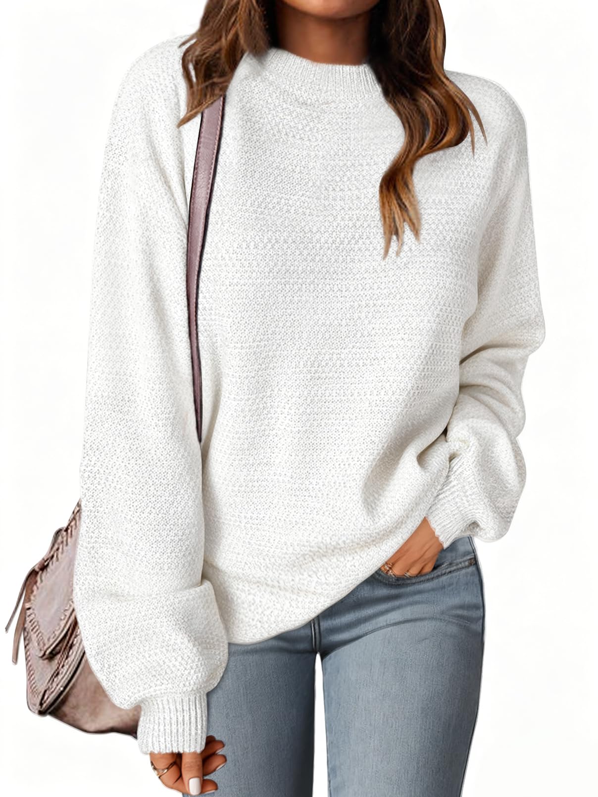 MEROKEETY Sweaters for Women Fall Winter 2026 Oversized Pullover Spring Crew Neck Long Sleeve Heathered Knit Tops