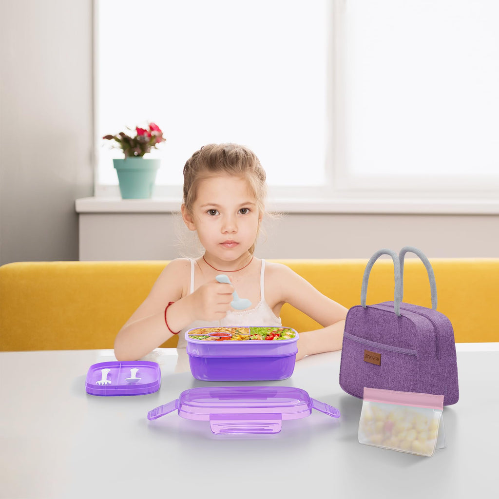 JBGOYON® Bento Lunch Box Set - 3 Stackable Containers for Adults and Kids- Includes Lunch Bag, Leak-Proof and BPA-Free - Built-in Utensil Set and Snack Bag - Dishwasher Safe(Grey Black)