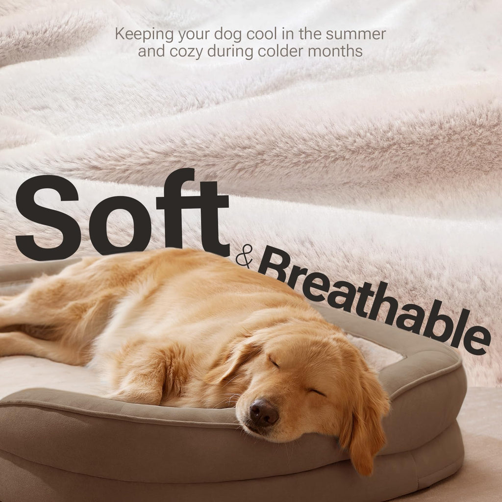 Soft Touch Orthopedic Dog Bed for Large Dogs with Faux Fur Top, Waterproof Pet Couch Bed with Removable Washable Cover and Supportive Foam Filling (Grey, Large)
