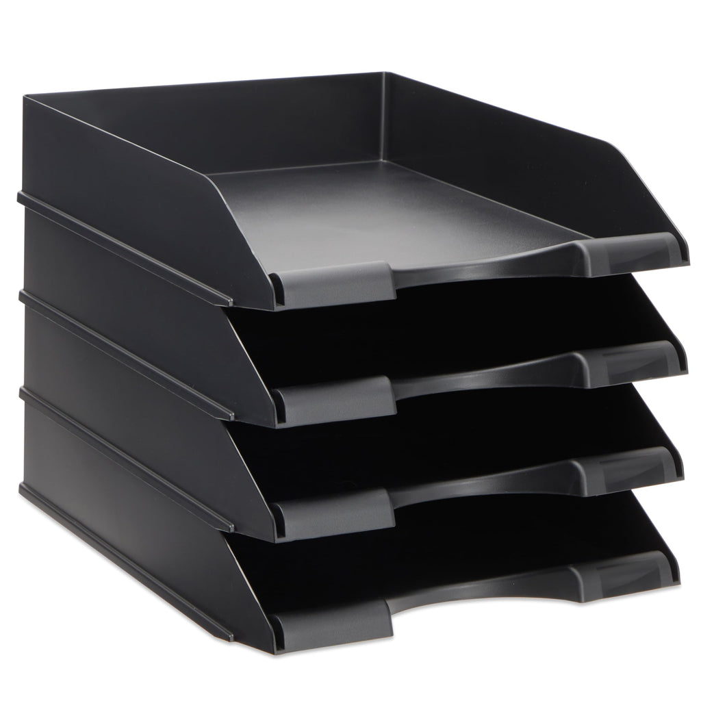 Stockroom Plus Letter Tray - Stackable Desk Organizer Trays - Desktop File Organizer - Mail & Document Storage - Pack of 4, Black, 10 x 13.5 x 2.5 in