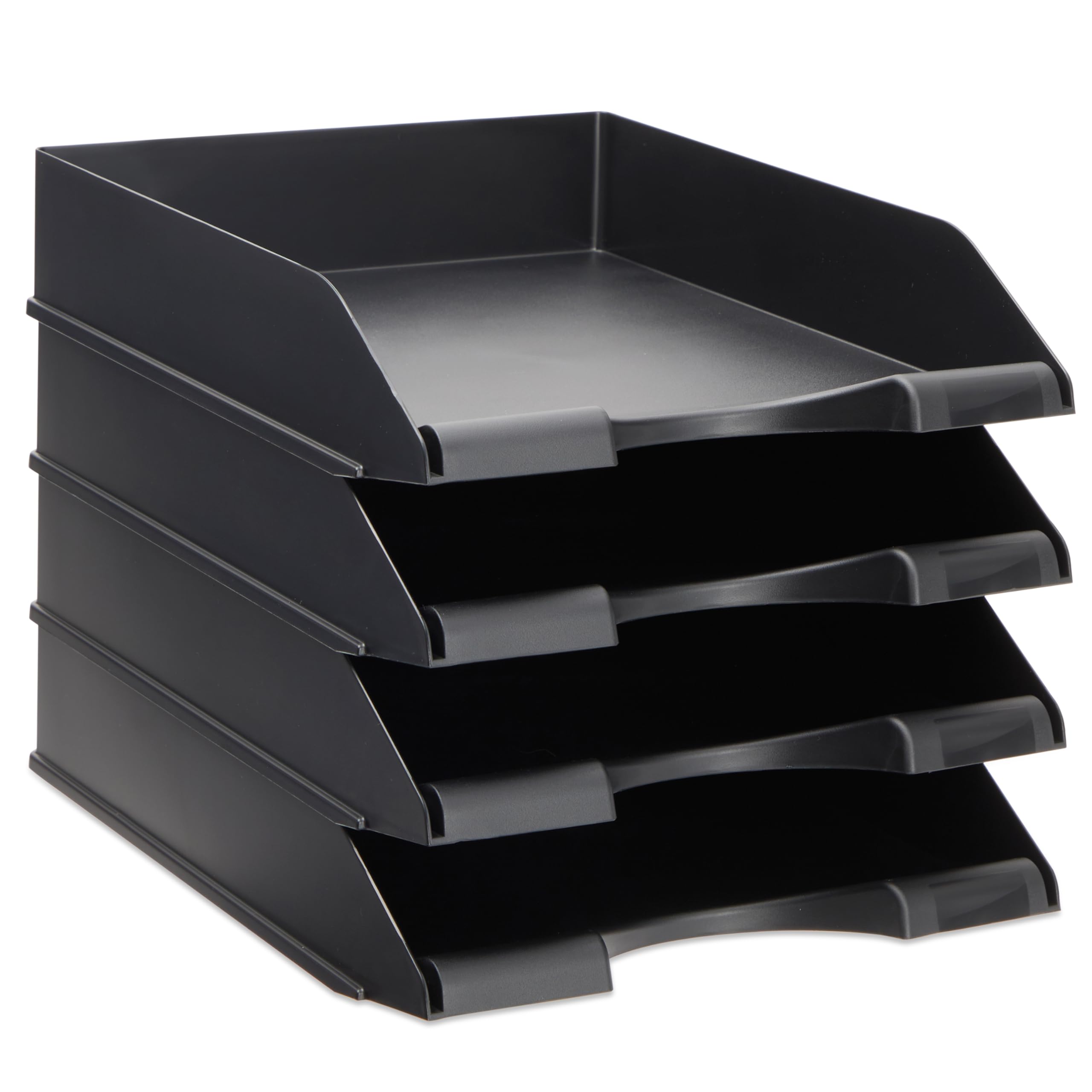 Stockroom Plus Letter Tray - Stackable Desk Organizer Trays - Desktop File Organizer - Mail & Document Storage - Pack of 4, Black, 10 x 13.5 x 2.5 in