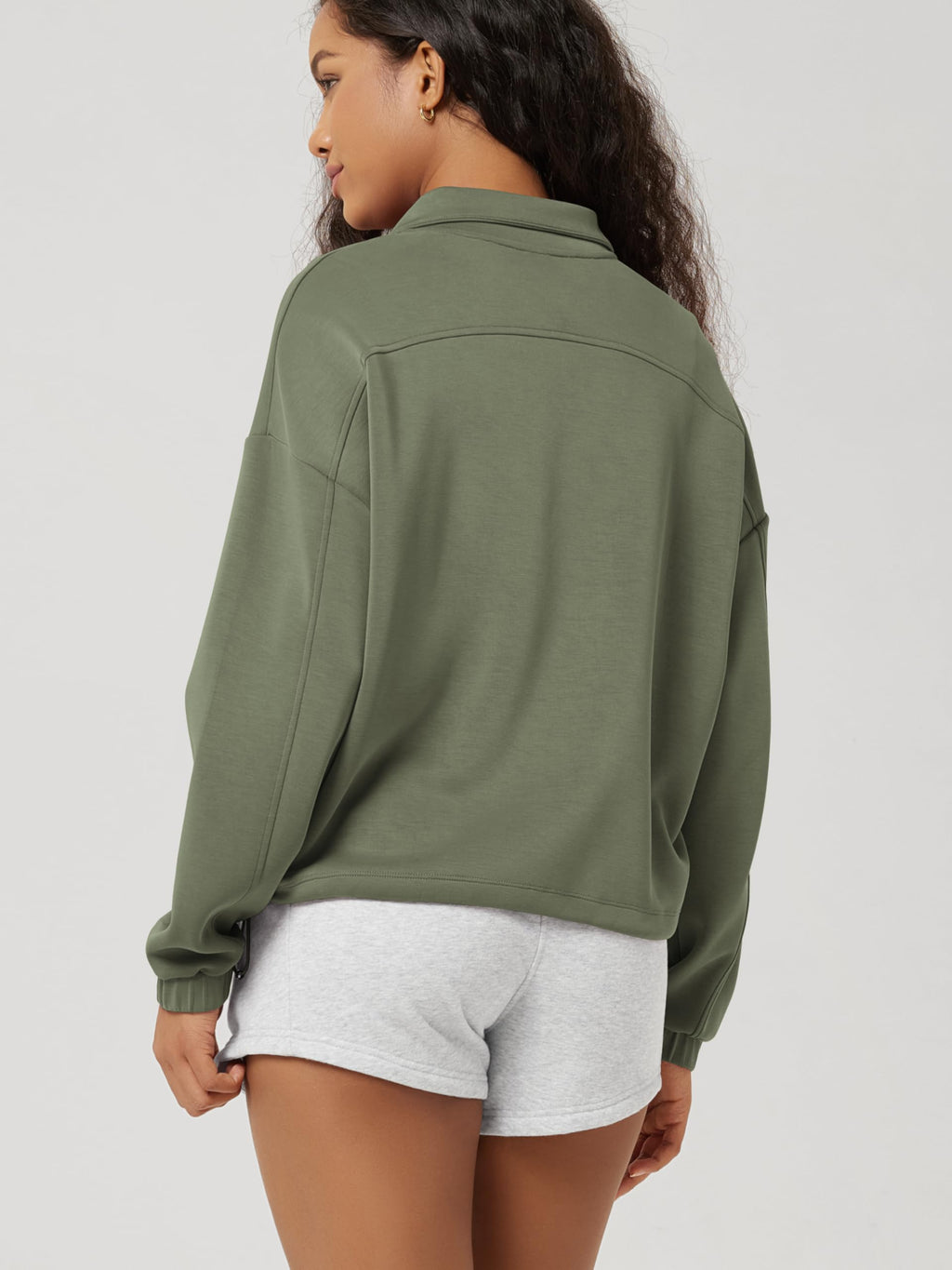 ODODOS Women's Modal Soft Cinchable Sweatshirts Half Zipper Funnel Neck Oversize Pullover with Pockets