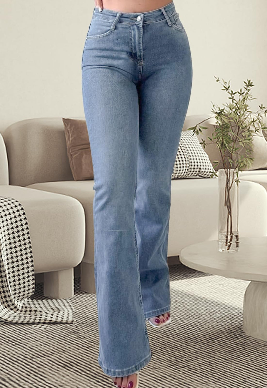 CutieLove Women's Ripped Jeans Bell Bottom Flare Jeans Mid Rise Destroyed Hem Denim Pants