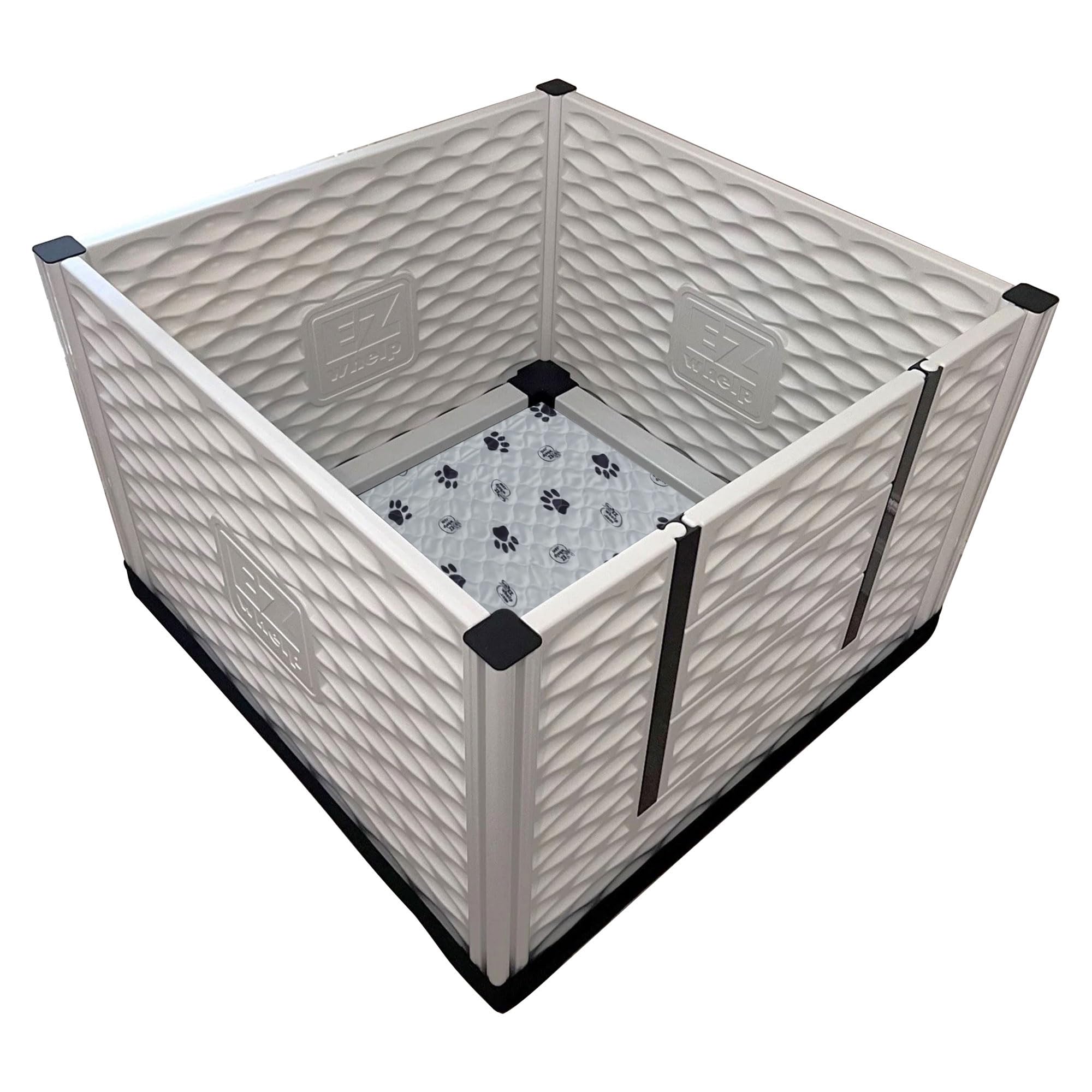 EZwhelp EZclassic Windowed 48"x48"x18" Whelping Box with Rails and Windowed Walls, Padded Dog Whelping Box, Black Pad