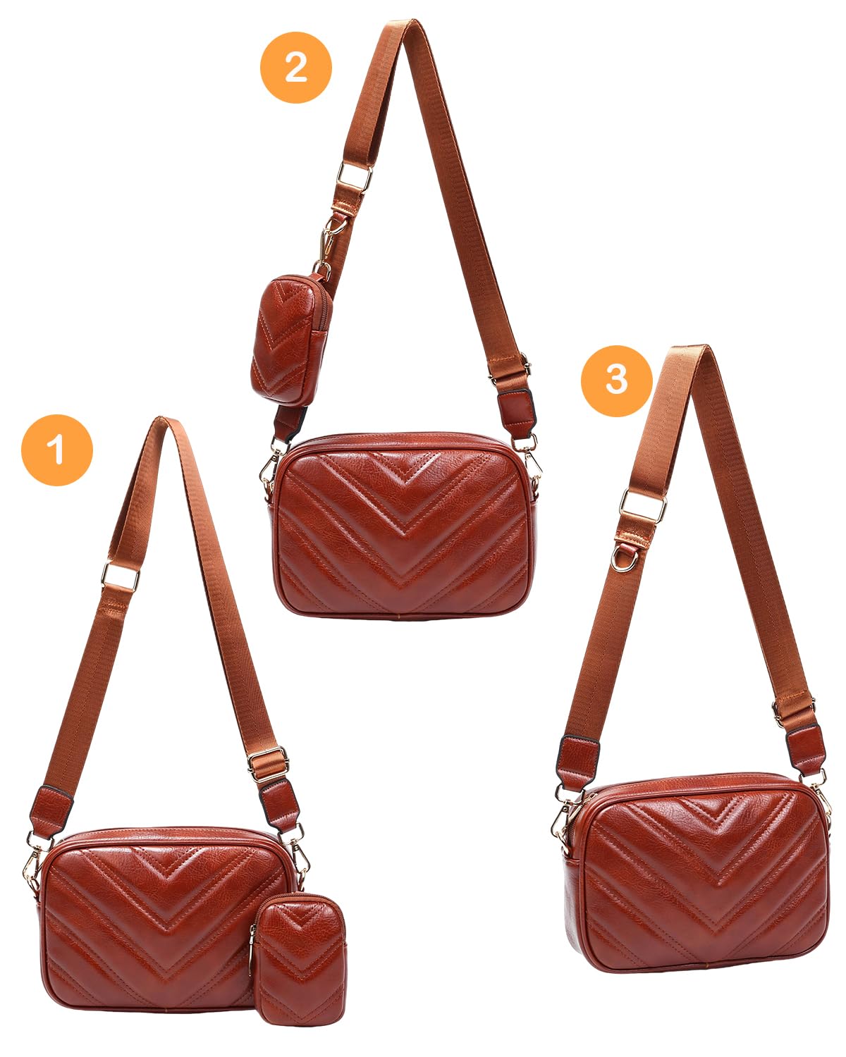 Herald Chevron Quilted Small Crossbody Bag with Coin Purse Pouch, Women Square Camera Side Shoulder 2 Size Handbags | Chevron