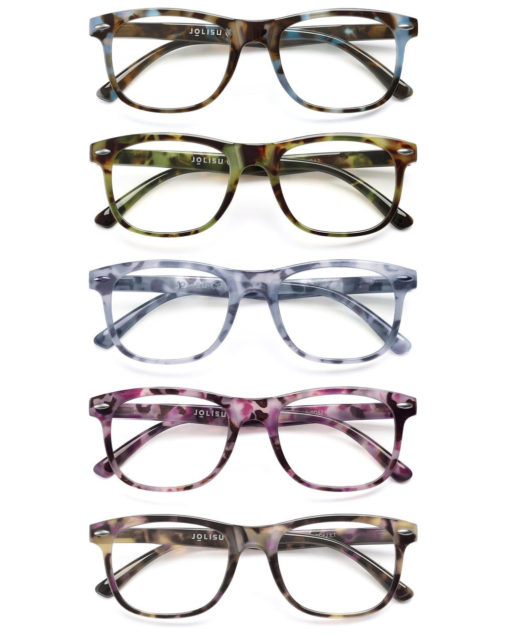 JOLISU Reading Glasses For Women - 5 Pack Stylish Readers For Womens Men Spring Hinge Eyeglasses -Blue Light Blocking Protection Frame (0.50)